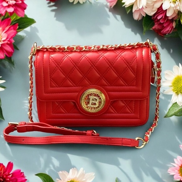 CHRISBELLA  NEW LEATHER PACKAGE RED CROSSBODY SHOULDER HAND BAG PURSE SPINNING B - Picture 1 of 7